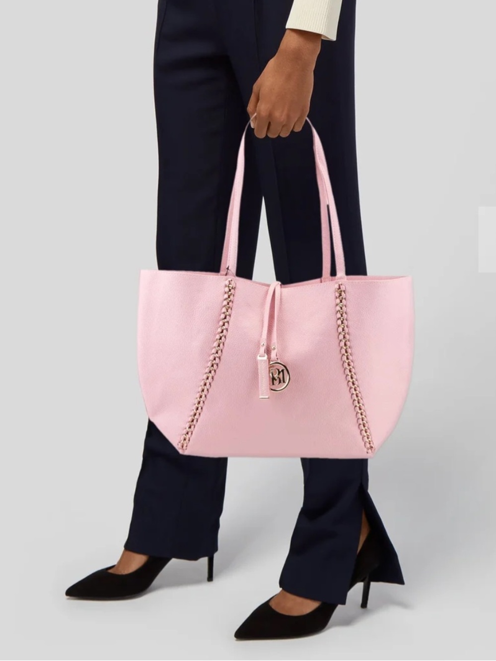 Badgley Mischka Lrg. Bubble Gum Pink Decorative Chain Vegan Leather Tote Bag NWT